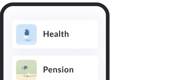 Health and pension insurances on a phone screen